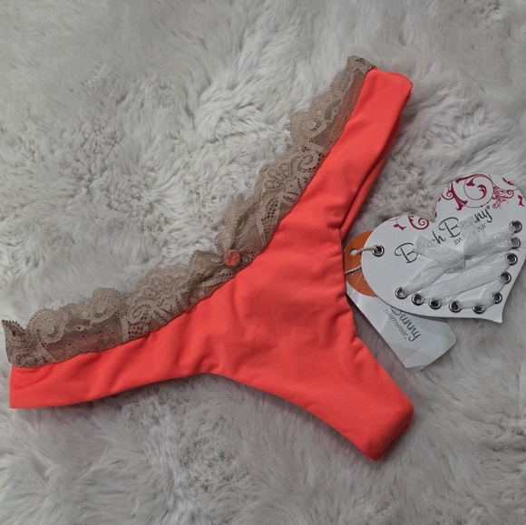 Beach Bunny Other - Nwt Beach Bunny Love‎ Potion Coral Lace Brazilian thong Bikini Bottoms xs